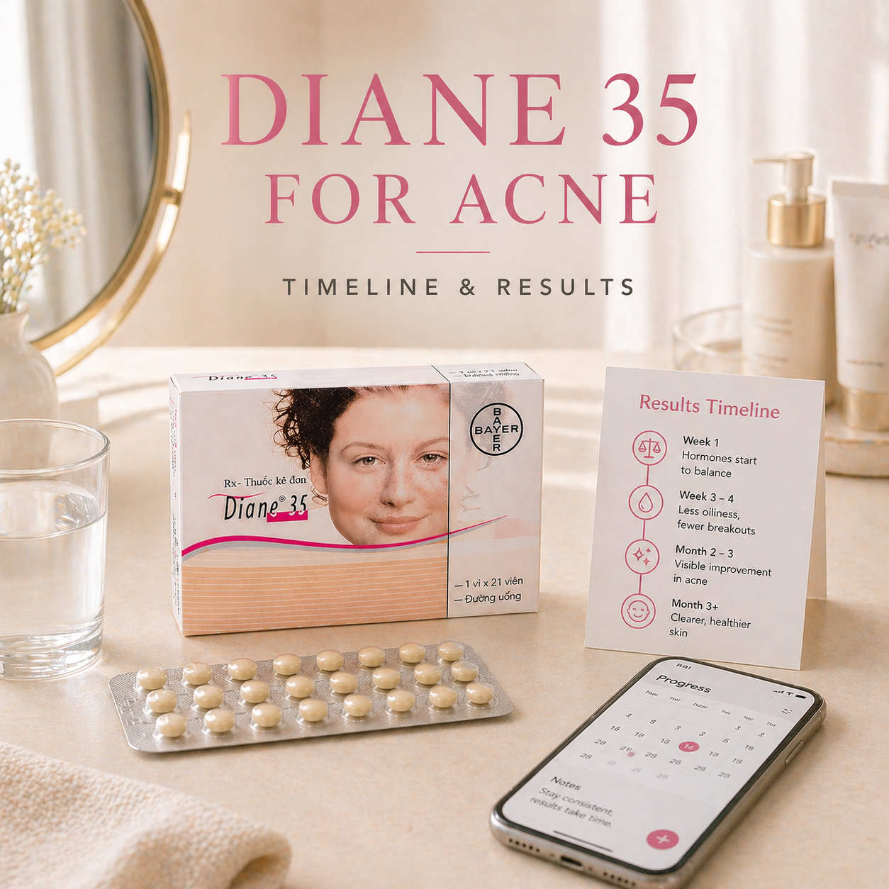 Diane 35 for acne Philippines showing treatment timeline and expected results using hormonal contraceptive pills